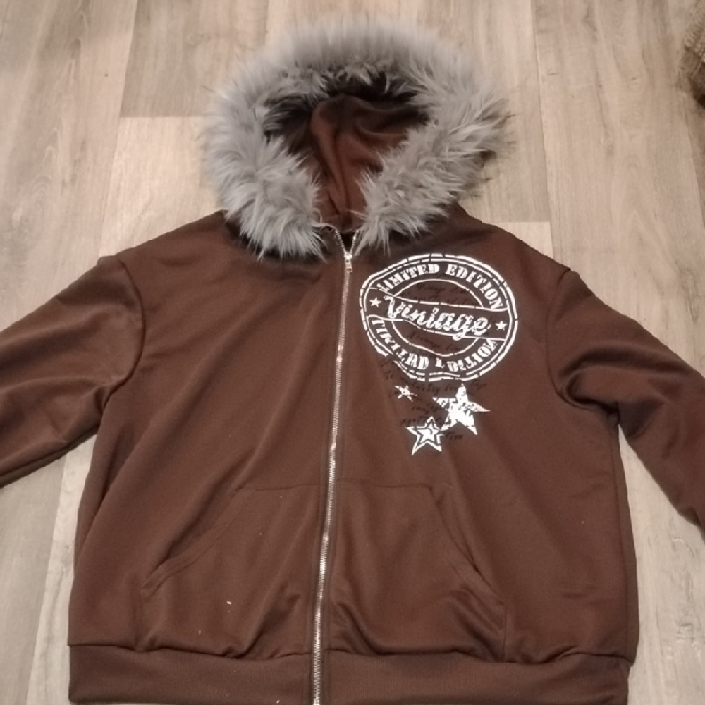 Brown Jacket with Faux Fur Hood
